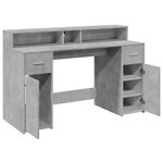 Bureau table poste de travail meuble d'ordinateur informatique étude et lumières LED 140 x 55 x 91cm bois d'ingénierie gris 02_0023799