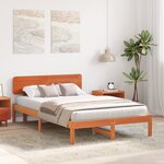 vidaXL Cadre de lit avec tête de lit marron ciré 135x190 cm en bois de pin massif
