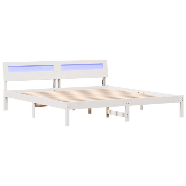 vidaXL Cadre de lit avec des lumières à LED Blanc 200 x 200 cm bois
