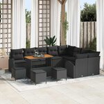 vidaXL Ensemble de 13 Pièces de Sofa de Jardin avec Coussins Noir Poly Rattan Acacia