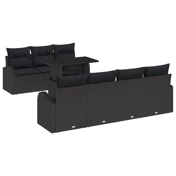 vidaXL Ensemble de canapé de jardin avec coussin 8 Pièces Noir Poly rotin