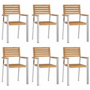 vidaXL Chaise de jardin 6 pc Bois de teck massif et acier inoxydable