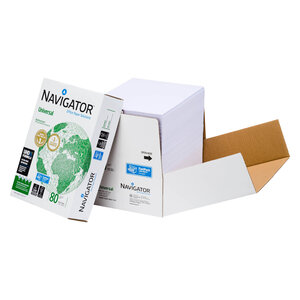 Ramette papier satiné navigator universal a4 80 gr - 2500 feuilles - blanc