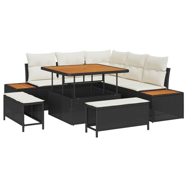 vidaXL Ensemble de canapé de jardin avec coussin 8 Pièces Noir et Crème