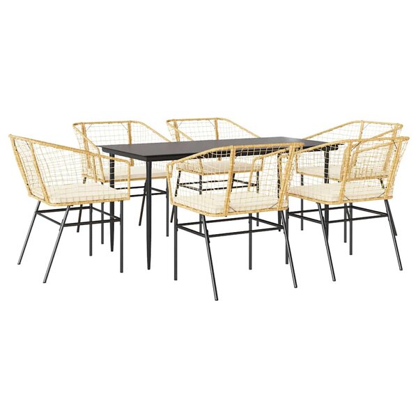 vidaXL Ensemble à manger jardin coussins 7Pièces marron poly rotin verre