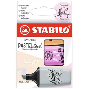 Surligneur boss mini pastellove 2.0 étui carton de 3 stabilo