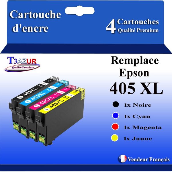 T3AZUR - 4x Cartouches compatibles avec Epson WorkForce Pro WF-7835DTWF (1Noire + 1Cyan + 1 Magenta + 1 Jaune)