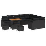 Ensemble de Canapé de Jardin 12 Pièces avec Coussins Rattan Poly Noir Acacia