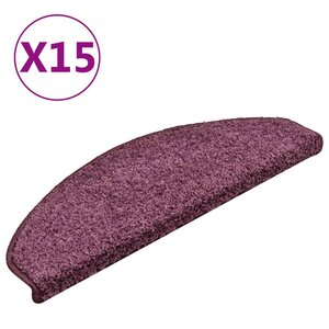 vidaXL Tapis d'escalier 15 pièces 65 x 21 x 4 cm Violet foncé Demi-rond Grand