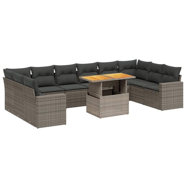 vidaXL Salon de jardin 11 Pièces avec coussins gris résine tressée