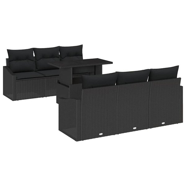 vidaXL Ensemble de canapé de jardin avec coussin 7 Pièces Noir polyrotin