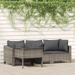 vidaXL Salon de jardin 4 Pièces avec coussins Gris Résine tressée
