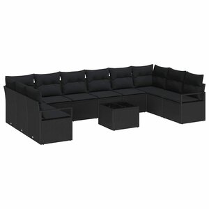 vidaXL Ensemble de canapé de jardin 11 Pièces Noir Poly rotin