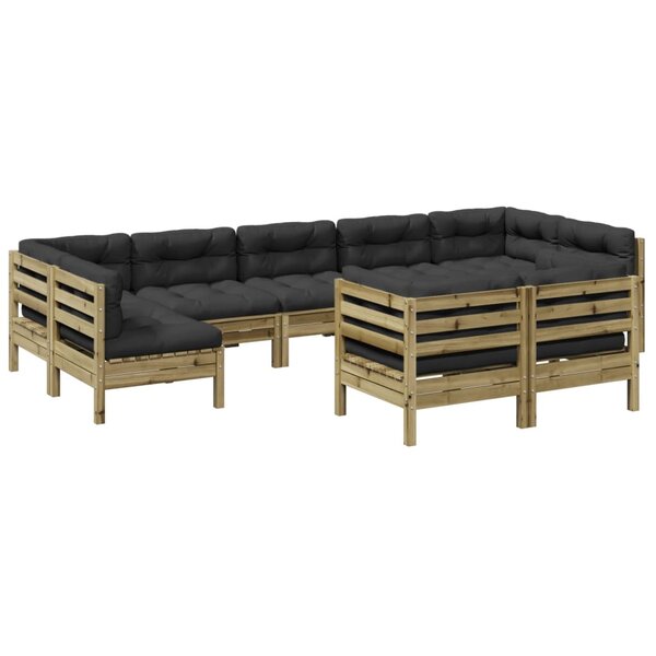 vidaXL Salon de jardin 9 Pièces avec coussins bois de pin imprégné