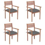 vidaXL Chaises de jardin lot de 4 et coussins gris Bois de teck solide