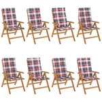 vidaXL Chaises de jardin inclinables et coussins lot de 8 teck solide