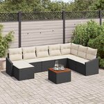 vidaXL Ensemble de canapé de jardin avec coussin 9 Pièces Noir Poly rotin