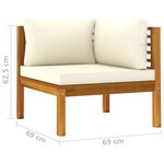 vidaXL Canapé d'angle sectionnel et coussin blanc crème Bois d'acacia