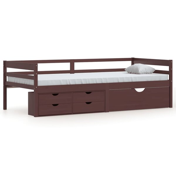 vidaXL Cadre de lit avec tiroirs et armoire Marron foncé Pin 90x200 cm