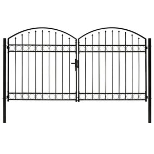 vidaXL Portillon double porte avec dessus arqué Acier 300x175 cm Noir