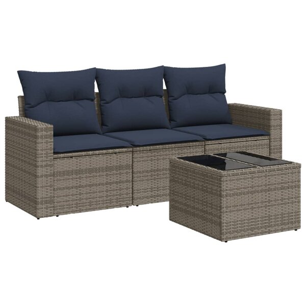 vidaXL Salon de jardin 4 Pièces avec coussins gris résine tressée