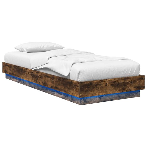 vidaXL Cadre de lit avec LED Chêne fumé 80 x 200 cm Bois d'ingénierie
