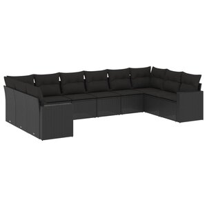 vidaXL Salon de jardin 10 Pièces avec coussins noir résine tressée