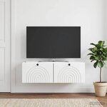 vidaXL Meuble TV mural Montage mural Blanc brillant 98 x 41 x 30 cm