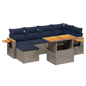 vidaXL Salon de jardin 7 Pièces avec coussins gris résine tressée