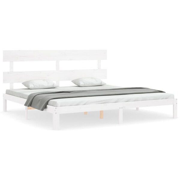 vidaXL Cadre de lit avec tête de lit blanc Super King Size bois massif