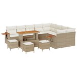 Ensemble de canapé de jardin 13 pièces avec coussins Beige Poly Rattan Acacia