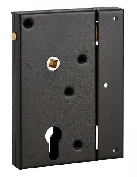 THIRARD - Boitier de serrure en applique double entrée à fouillot pour portail bois  réversible  axe 45mm  80x150mm  noir - THIRARD