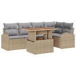 Ensemble de Canapé de Jardin de 6 Pièces avec Coussins Beige Rotin PE
