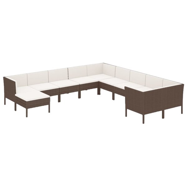 vidaXL Salon de jardin 11 Pièces avec coussins Résine tressée Marron
