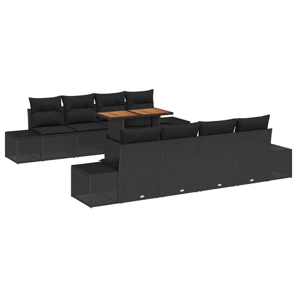 vidaXL Ensemble de canapé de jardin 9 Pièces Noir Poly rotin