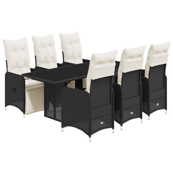vidaXL Ensemble de bistro de jardin 7 Pièces coussins noir poly rotin