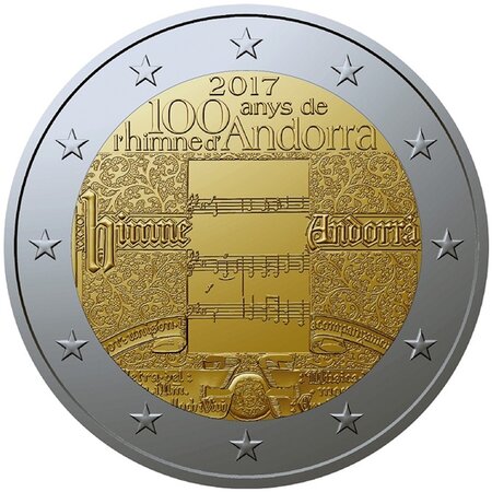 Pièce de monnaie 2 euro commémorative andorre 2017 bu – hymne national