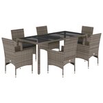 vidaXL Ensemble à manger de jardin et coussins 7 Pièces gris rotin verre