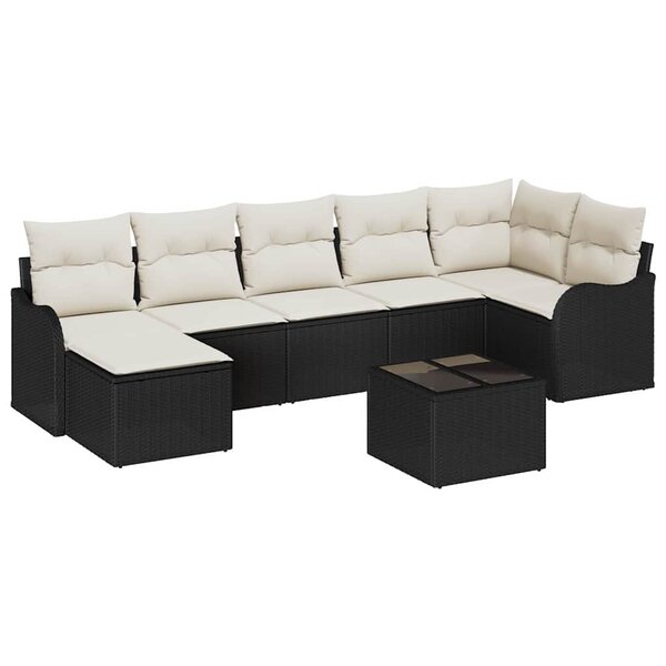 vidaXL Ensemble de canapé de jardin avec coussin 8 Pièces Noir Poly rotin