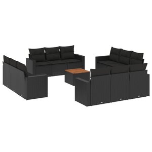 vidaXL Salon de jardin avec coussins 13 Pièces noir résine tressée