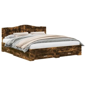 vidaXL Cadre de lit Chêne fumé 200 x 200 cm Bois d'ingénierie