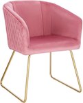 Chaise de salle à manger avec accoudoirs en velours et métal rose 19_0000165