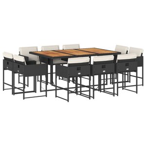 vidaXL Ensemble à manger de jardin 11 Pièces coussins noir résine tressée