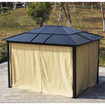 Pavillon de jardin tonnelle rigide dim. 3 6L x 3l x 2 65H m 4 parois latérales anti-UV beige 4 moustiquaires zippées éclairage LED solaire alu polycarbonate noir marron