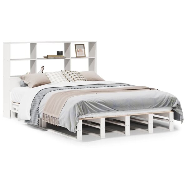 vidaXL Lit bibliothèque sans matelas blanc 160x200 cm bois massif