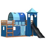 vidaXL Lit superposé avec toboggan et rideaux bleu 90x200 cm