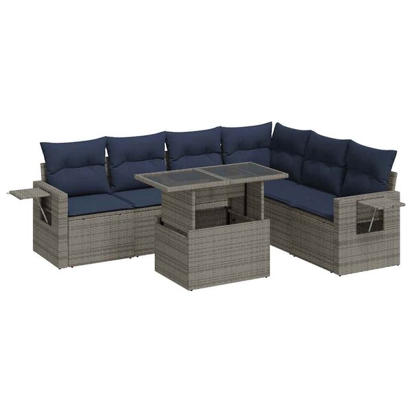 vidaXL Salon de jardin avec coussins 7 Pièces noir résine tressée acacia