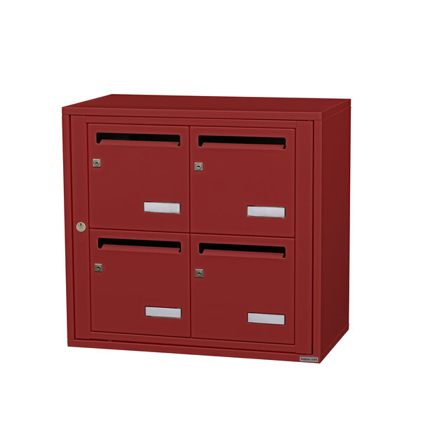 Bloc collectif Leabox 2x2 grade 3 simple face Extérieur fixation murale Rouge brun RAL 3011 finition brillante