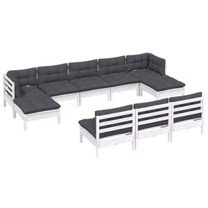 Salon de jardin meuble d'extérieur ensemble de mobilier 10 pièces avec coussins blanc bois de pin 02_0014971