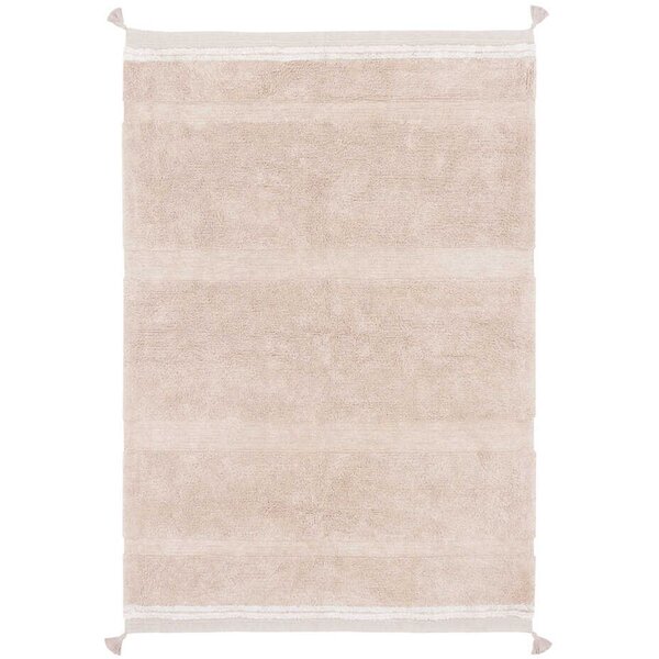 Tapis coton rose clair texturé avec finition pompons XS - 90 x 130 cm